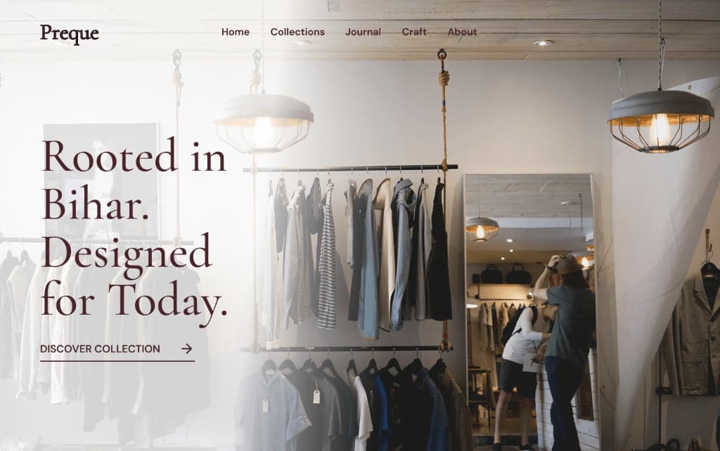 Preque Fashion Brand Website Mockup